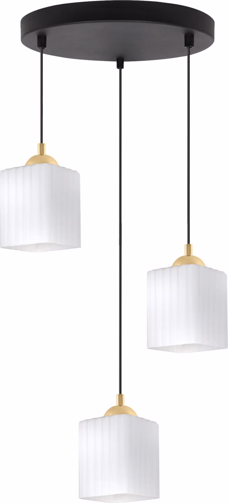 Lampada a sospensione Riffle nera e dorata – Lampada a sospensione a 3 luci con cubi bianchi E27