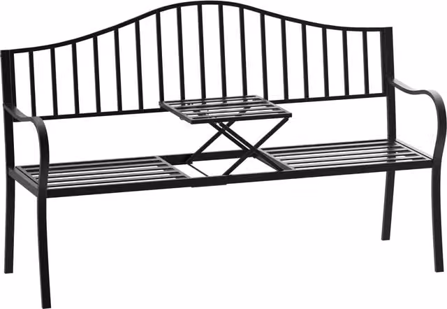 Panchina da giardino a 2 posti Giordanoshop in metallo nero con braccioli e design a strisce