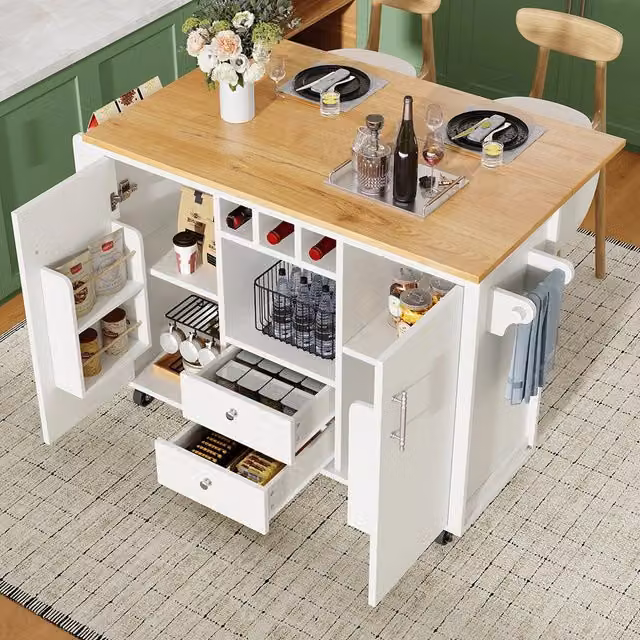 Isola cucina Xylo con piano abbattibile bianco e nero L 120 cm, P 73 cm, H 92 cm
