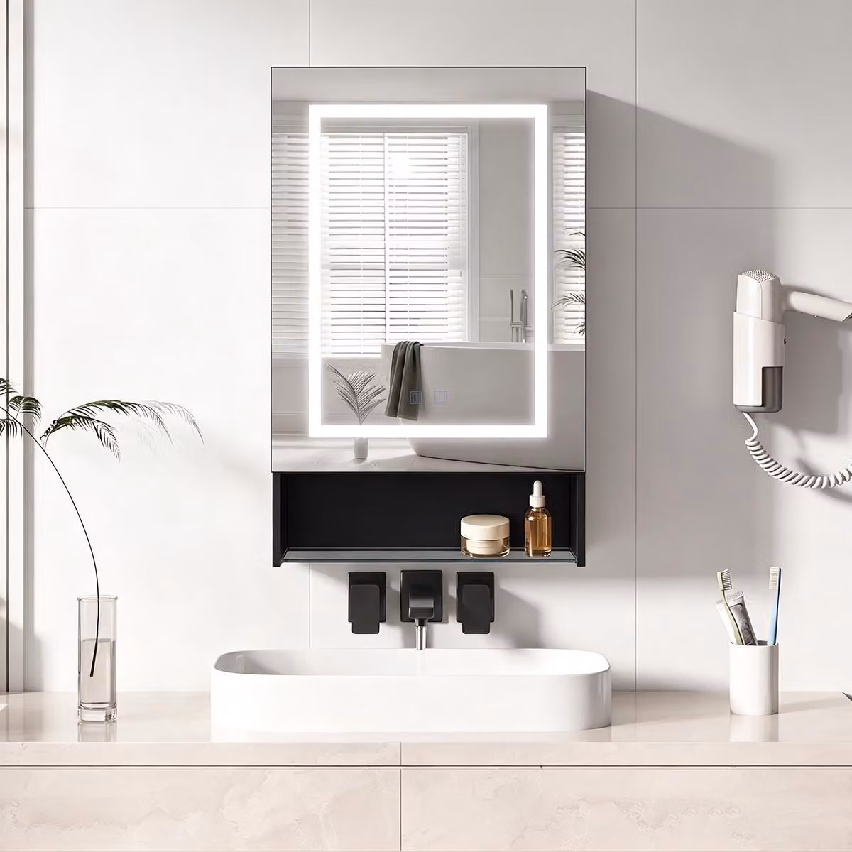 INONEFT, mobiletti specchio da bagno con illuminazione LED a 3 colori e ripiani regolabili, 50x88 cm, colore nero