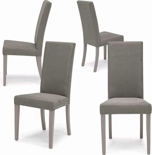 Set 4 sedie imbottite per sala da pranzo EDI NEW, 100% MADE IN ITALY, design moderno, rivestimento in tessuto idrorepellente effetto camoscio colore Grigio, gambe in legno in tinta