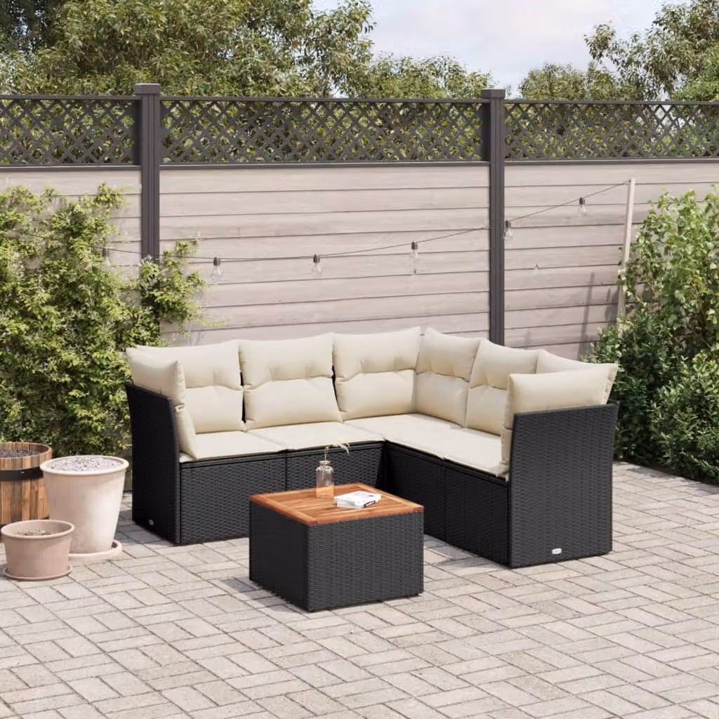 Set Divano da Giardino vidaXL 6 pz a L con Cuscini in Polyrattan e Colore Nero – 1