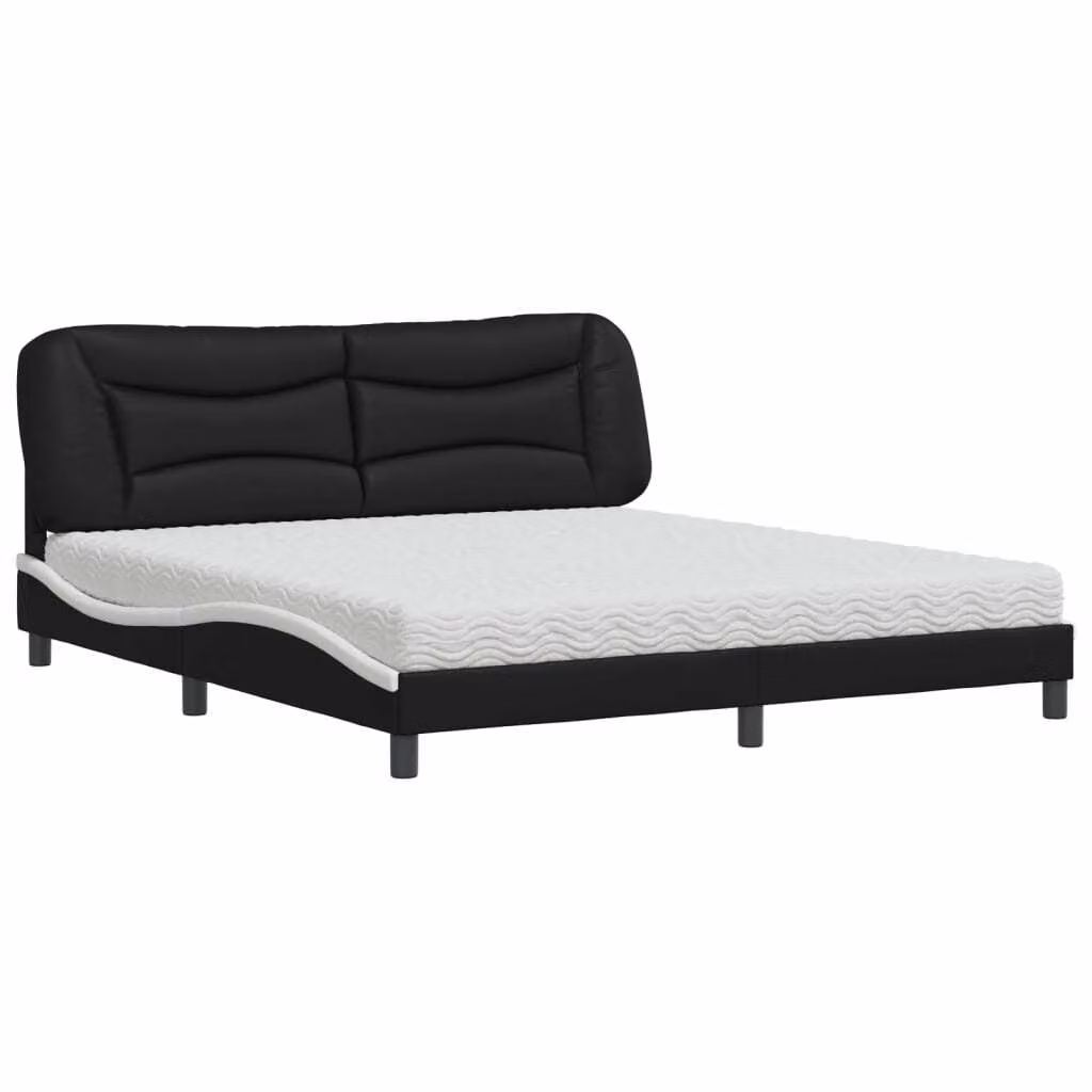 Letto con Materasso Hvar Nero e Bianco 180x200 cm in Pelle finta