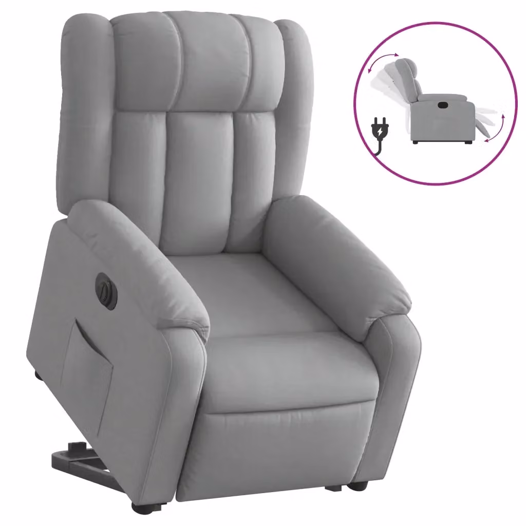 vidaXL Poltrona Reclinante Alzapersona Elettrica Grigio Chiaro in Tessuto – 2