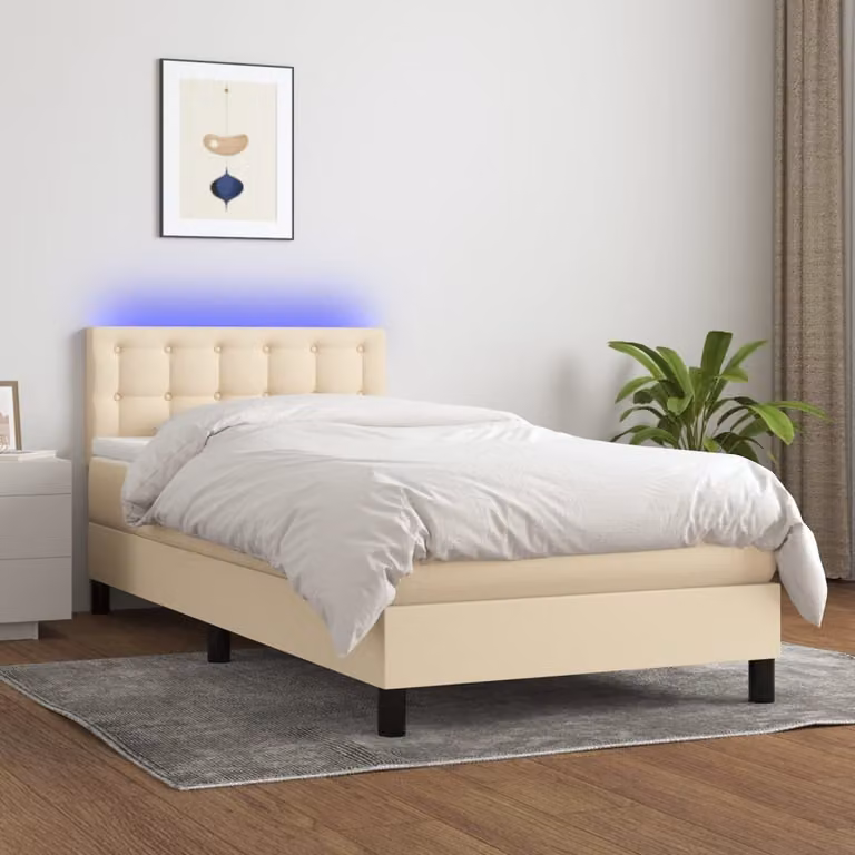 Maison Exclusive - Letto a Molle con Materasso e LED Crema 90x200 cm in Tessuto