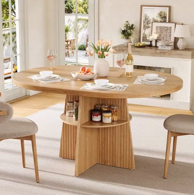 Tavolo da pranzo rotondo estensibile 110-150x110x77,5 cm in MDF naturale -