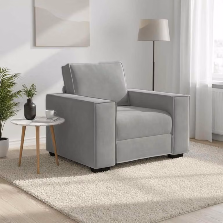 vidaXL Divano Sedia in Velluto Grigio con Braccioli L: 100 cm, P: 78 cm, H: 84 cm