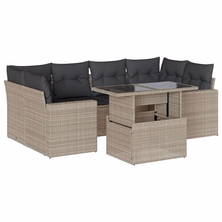 Set Divani da Giardino 7pz con Cuscini Grigio Chiaro Polyrattan
