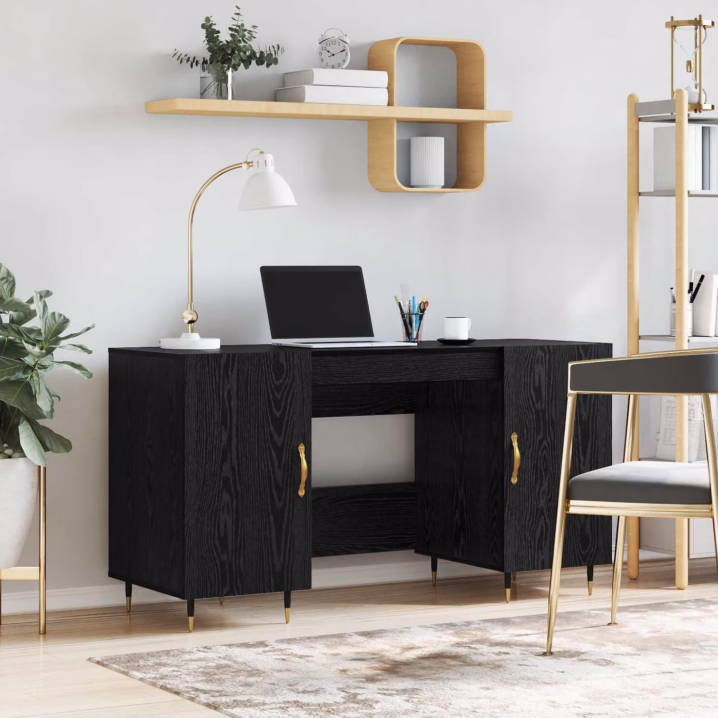 Maison Exclusive - Scrivania, finitura effetto legno nero rovere, realizzata in materiale composito