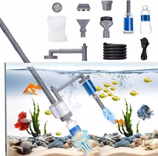 Aspiratore per acquari - Detergente per ghiaia - Detergente per pavimenti - Aspiratore per acquari - Set di pulizia con accessori - Aspiratore elettrico per acquari
