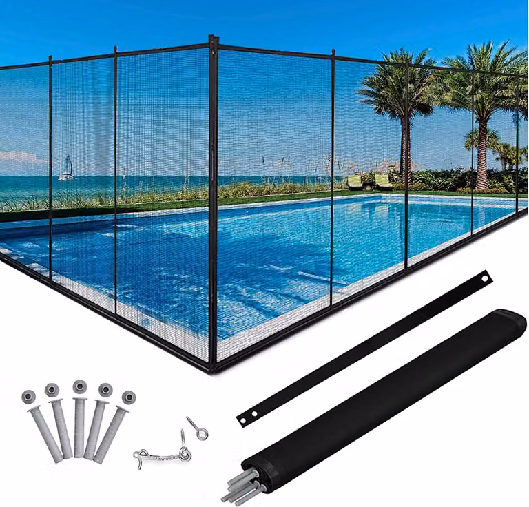 Recinzione per piscina 360x125 cm a prova di bambino, set completo pieghevole da 4 elementi: recinzione di sicurezza per piscina, recinzione per bambini, recinzione per laghetti, recinzione a incastro, recinzione da giardino con telaio in alluminio e tess