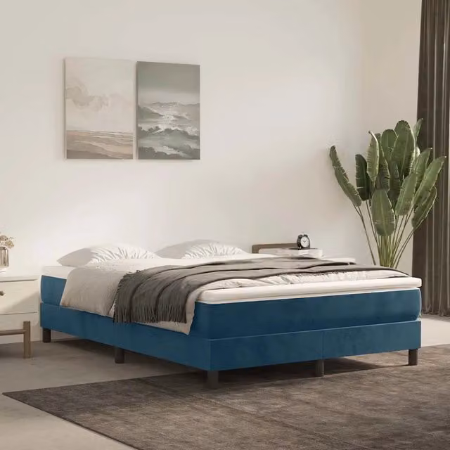 Struttura Letto a Rete a Molle Blu Scuro 140x190 cm in Velluto