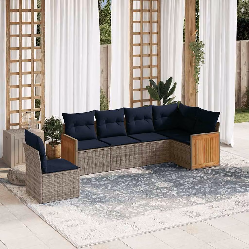 Set di divani da giardino vidaXL in polyrattan con cuscini grigi, design moderno a forma di L per esterno