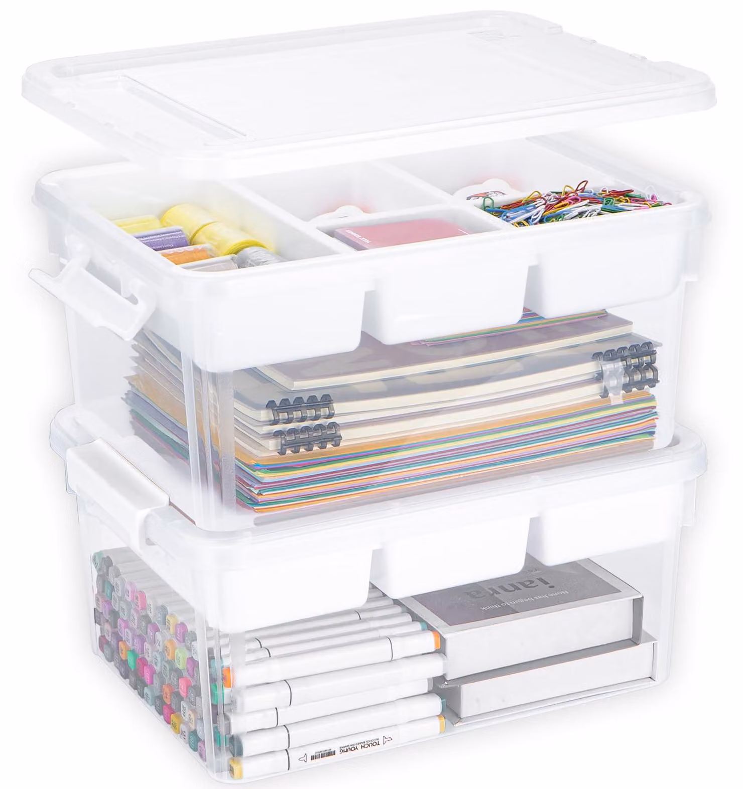2 contenitori organizzatori e scatole portaoggetti da 16 litri, con cassetto estraibile, realizzati in plastica resistente
