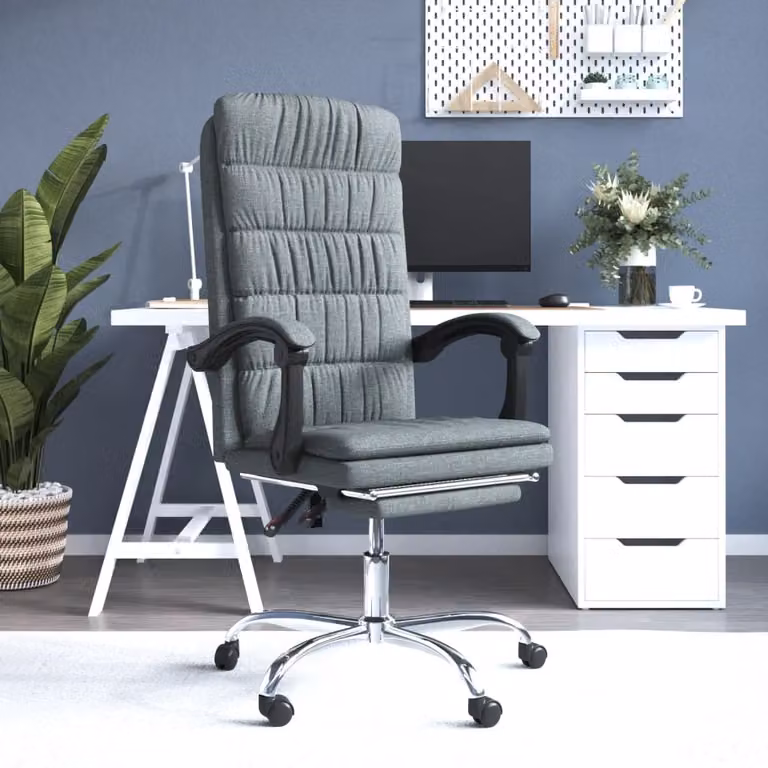vidaXL Sedia da ufficio con funzione reclinabile in tessuto grigio scuro - Sedia da ufficio con funzione reclinabile - Sedie da ufficio con funzione reclinabile - Sedia da ufficio con funzione relax - Sedia da scrivania