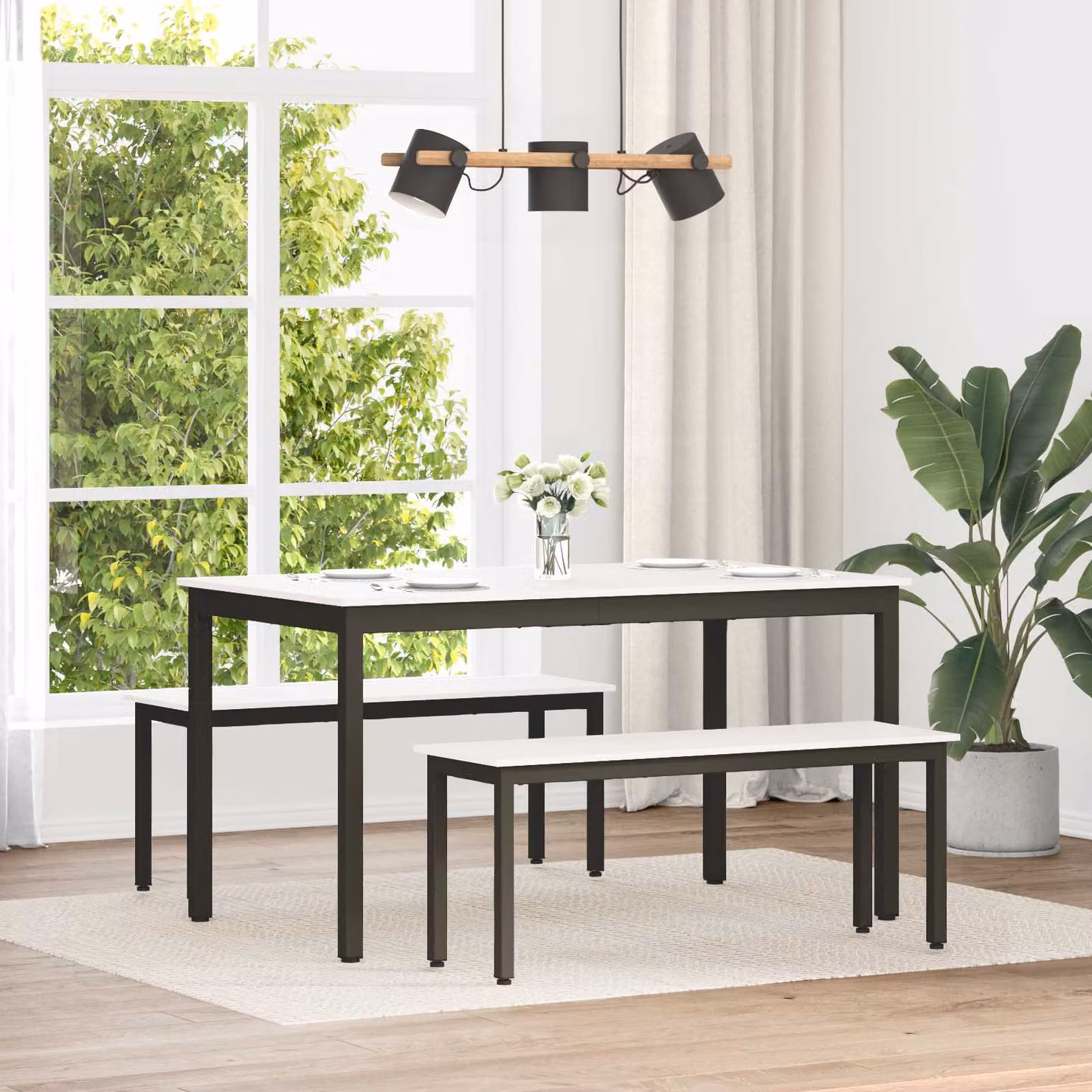 Panchina moderna vidaXL in pino massello e metallo, colore bianco, L 110 x P 35 x H 45 cm