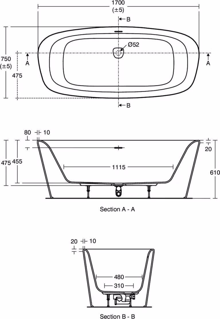 Ideal Standard Dea - Vasca da bagno freestanding 1700x750 mm, bianco opaco/nero opaco K8720V3
