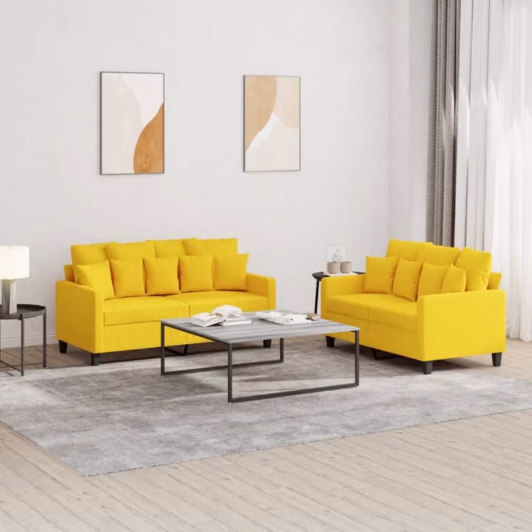 Maison Exclusive - Set divano a 2 posti con cuscini in tessuto giallo chiaro