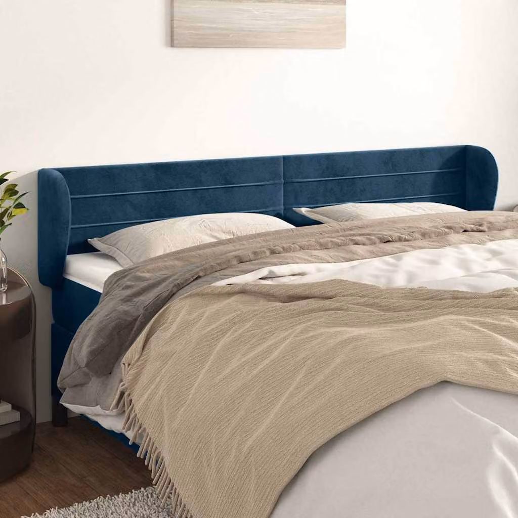 Testiera ad orecchio vidaXL in velluto blu scuro con struttura in legno L: 163 cm, P: 23 cm, H: 78-88 cm