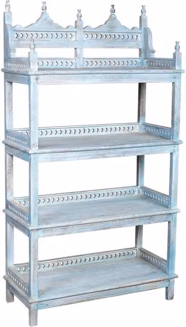 Scaffale in legno intagliato blu 90x40x166 cm