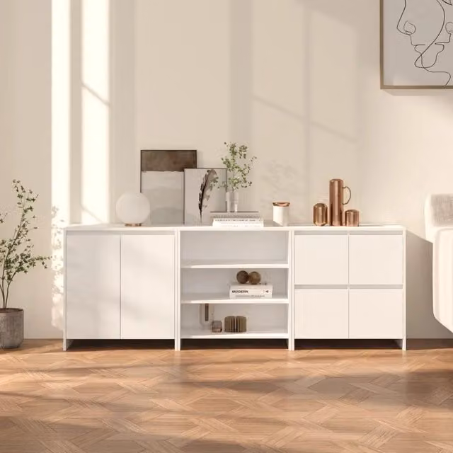 Credenze 3 pz Bianche in Legno Multistrato 3098073