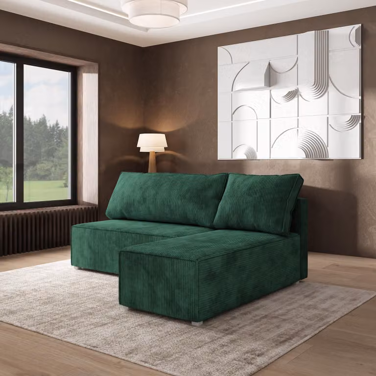 Divano angolare Masseno BRISO P con funzione letto a L, divano con box letto, divano da soggiorno, divano, divano letto, set di divani - verde, POSO 14