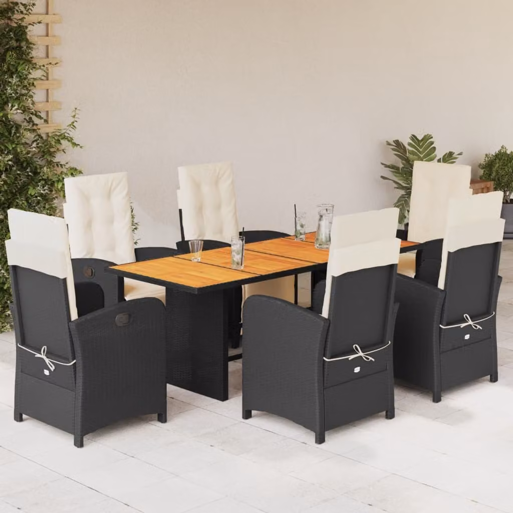 Maison Exclusive - Set da pranzo da giardino 7 pezzi con cuscini in polyrattan nero