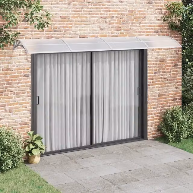 Tettoia per porta curva vidaXL in policarbonato e alluminio, Grigia e Trasparente, L: 400 cm, P: 75 cm – 1