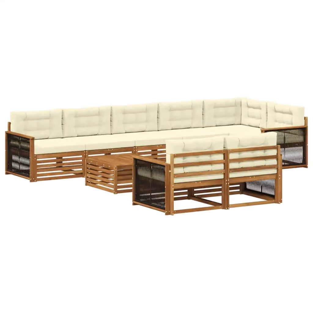 Set di divani da esterno a forma di U vidaXL in legno di acacia con cuscini beige – 2