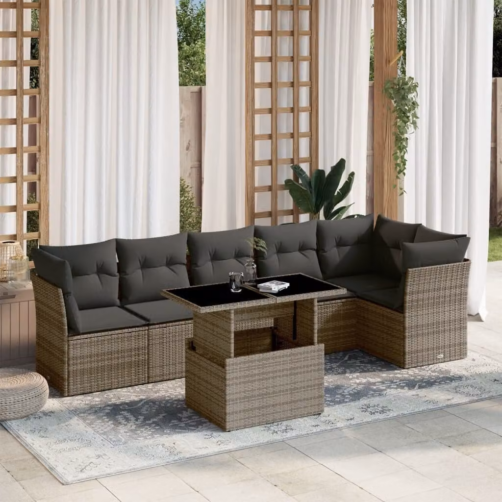 Maison Exclusive - Set Divani da Giardino 7 pz con Cuscini Grigio in Polyrattan