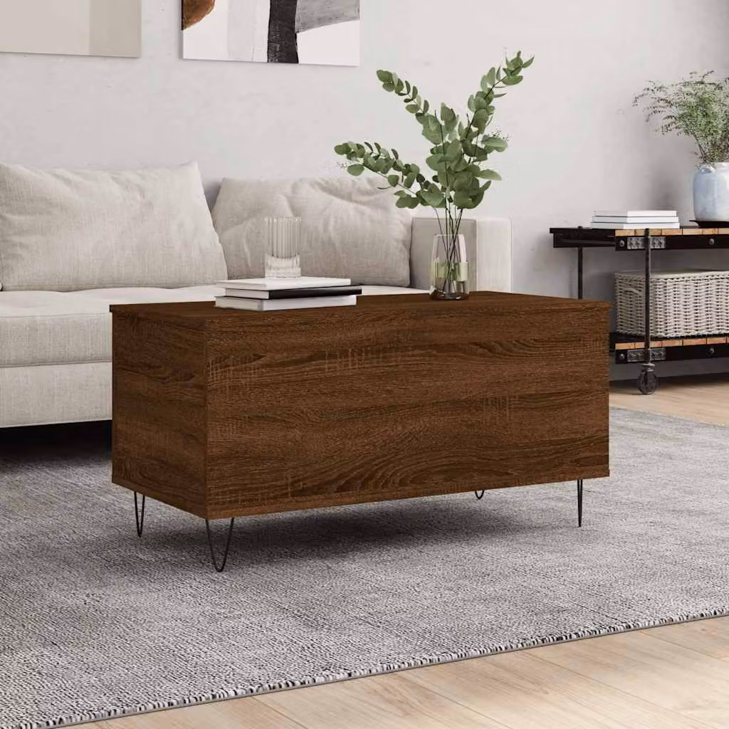 vidaXL Tavolino da Salotto Moderno in Legno e Metallo, Colore Marrone Rovere, L 90 x P 44,5 x H 45 cm