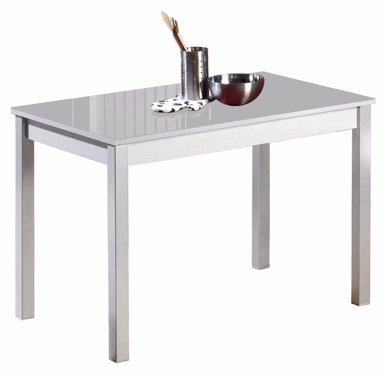 Tavolo da pranzo, metallo, piano in vetro, grigio, 80x40 cm