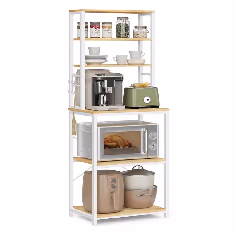 Scaffale da Cucina per Forno a Microonde con Ganci, Rovere + Bianco / 40 x 60 x 167 cm