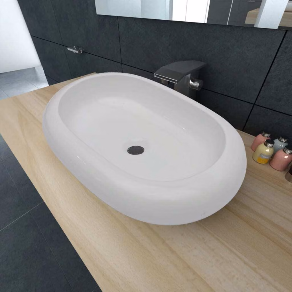 Lavabo in Vetroceramica Ovale Bianco 63 x 42 cm