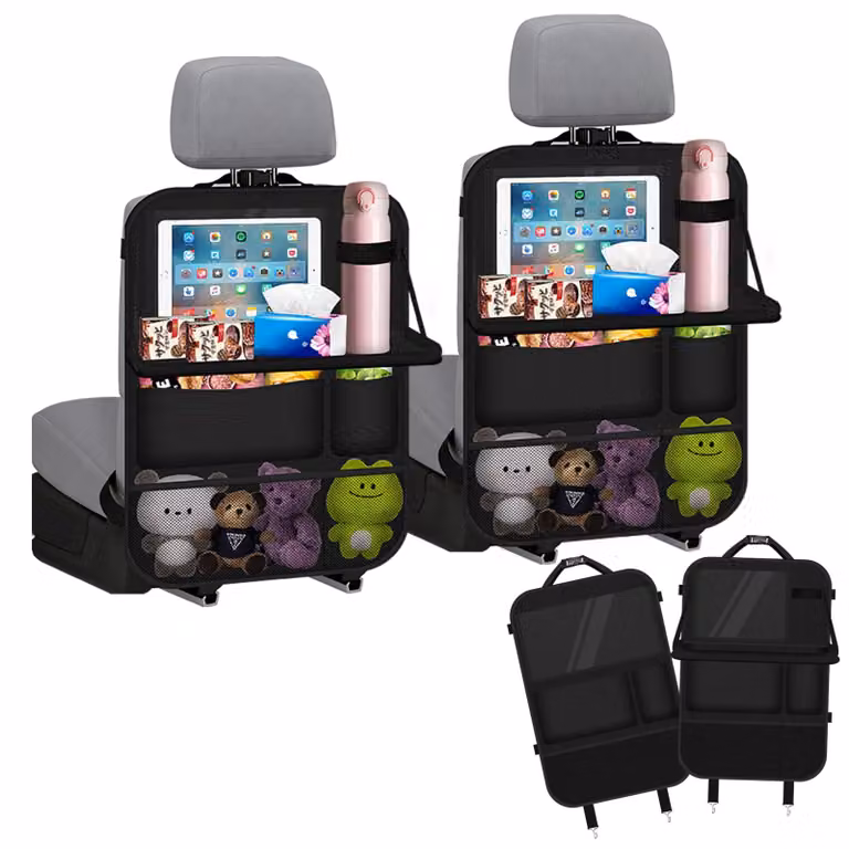 Organizzatore multifunzionale per sedili auto, confezione da 2 pezzi, con tavolino pieghevole