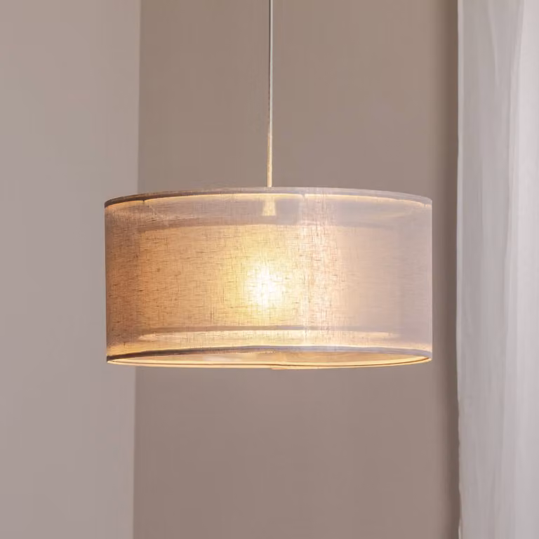 Lampada a sospensione Duo Den Light Maco Design, dimmerabile, Alluminio / Grigio / Zincato, Soggiorno / Sala da pranzo, Tessuto / Stoffa / Seta, Lampada a sospensione