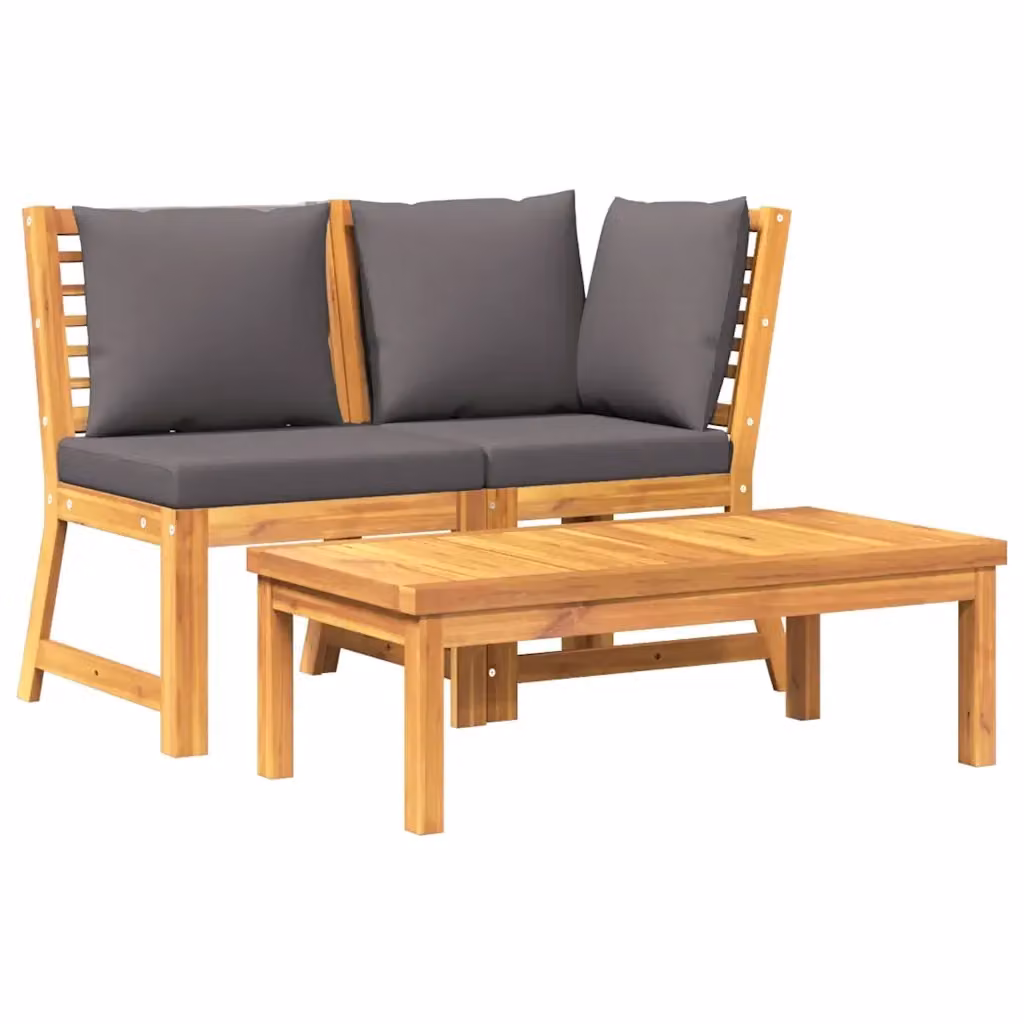 Set di Divani da Giardino vidaXL a Forma di L in Legno di Acacia con Cuscini Grigio Scuro e Tavolino da Esterno – 2