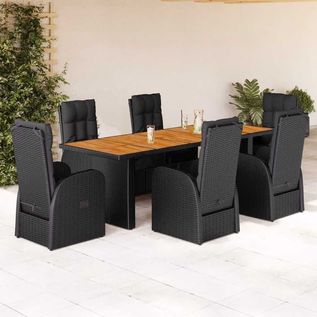 Maison Exclusive - Set da pranzo da giardino 7 pezzi con cuscini in polyrattan nero