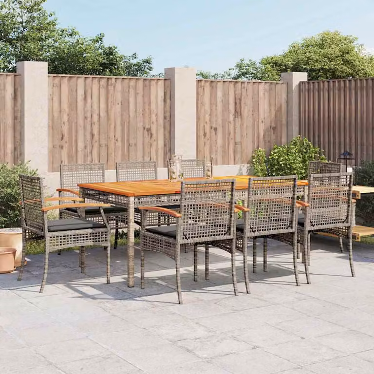 vidaXL Set da Pranzo da Giardino 9 pz in Polyrattan e Legno di Acacia Grigio