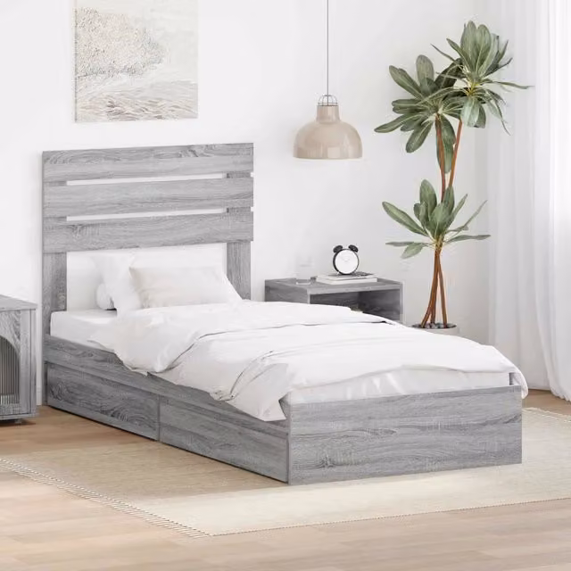 Letto con contenitore e cassetto vidaXL in legno Grigio Sonoma L: 75 cm, P: 190 cm
