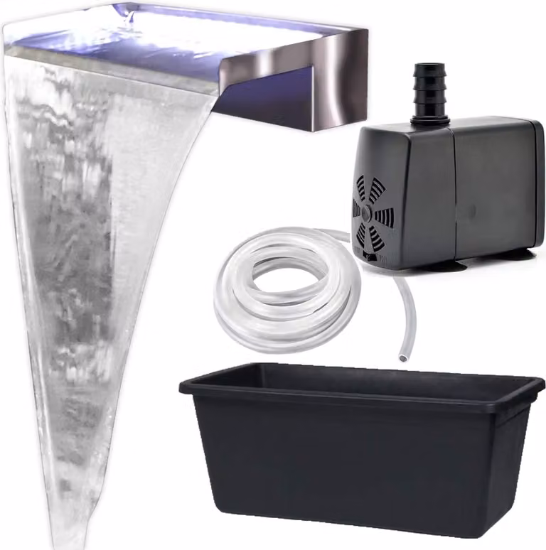 Kit cascata Köhko AKAKA 90 cm acciaio inox satinato 24303 con pompa e vasca 90 L, altezza installazione fino a 60 cm