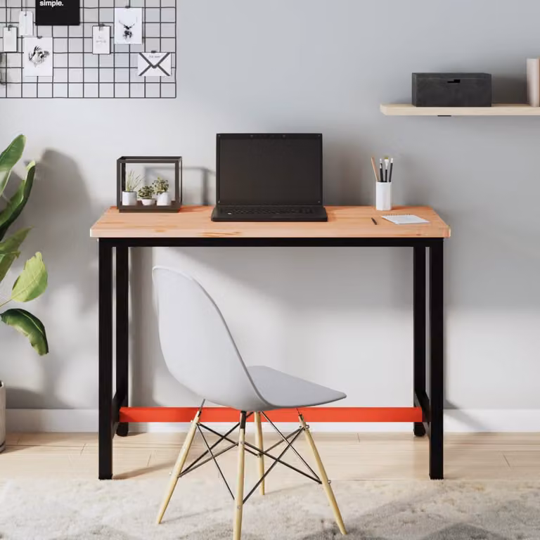 vidaXL Banco da Lavoro in Legno di Faggio e Metallo, L: 115 cm, P: 55 cm, H: 81,5 cm