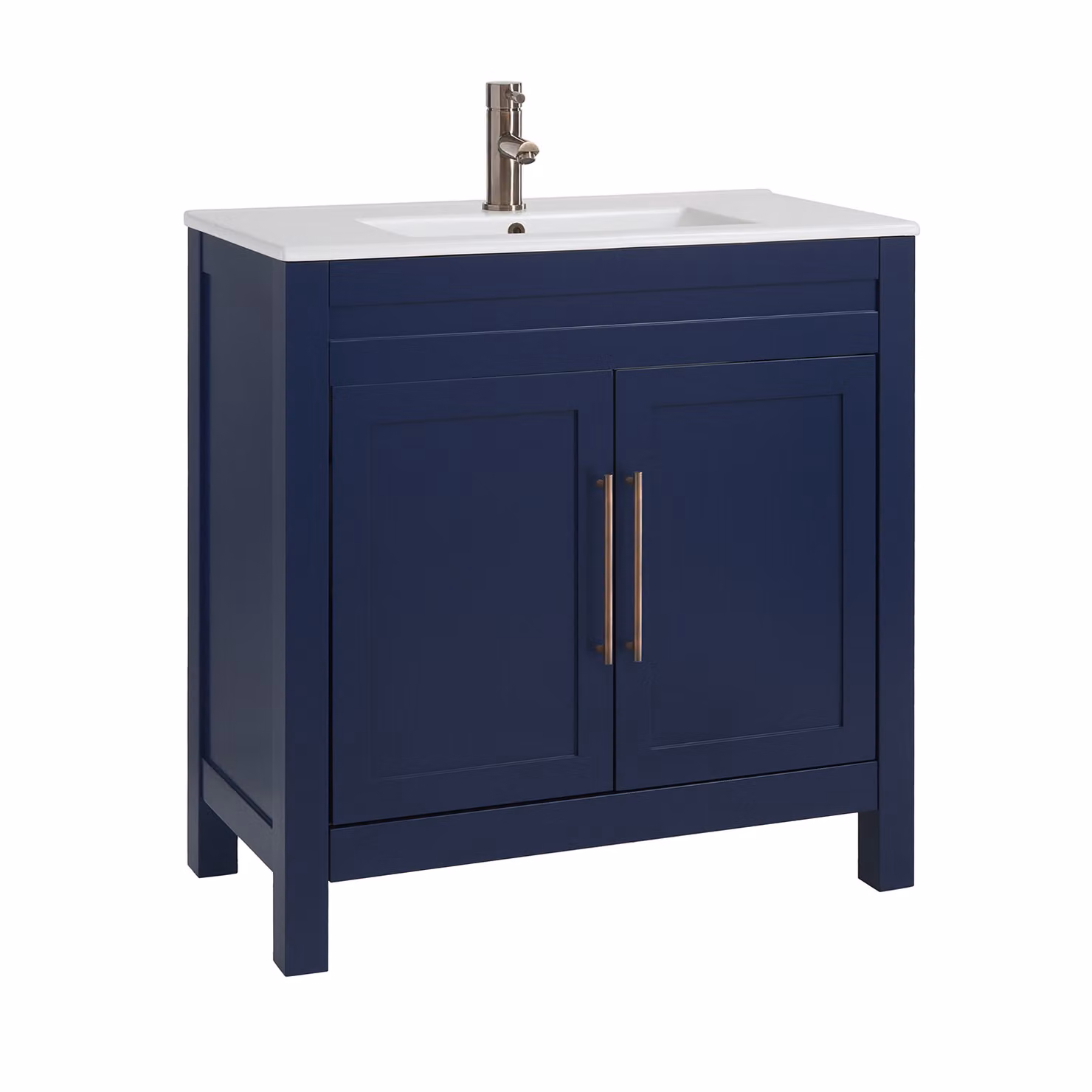 Mobile Bagno Blu Marino da 810mm con Lavabo e Maniglie Moderne con Barra a T in Bronzo Spazzolato - Warwick