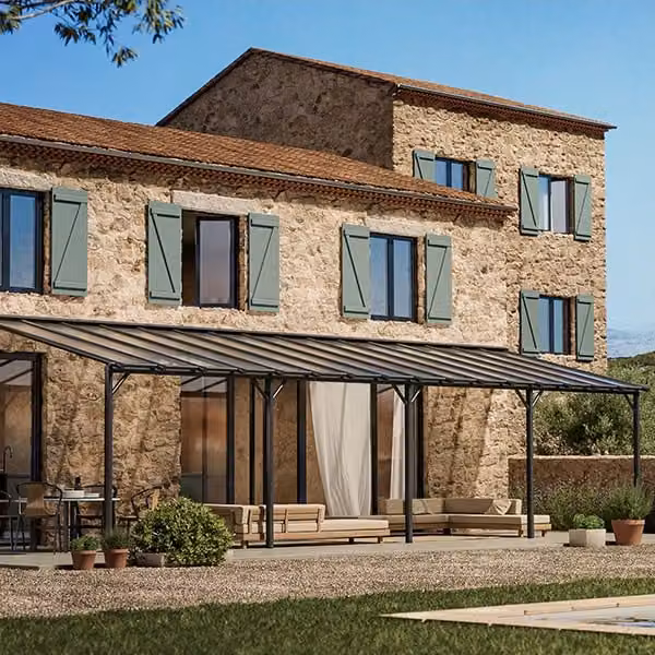 Pergola Pergofrance Harmonie in alluminio e policarbonato colore antracite L: 10 m, P: 3 m – 1