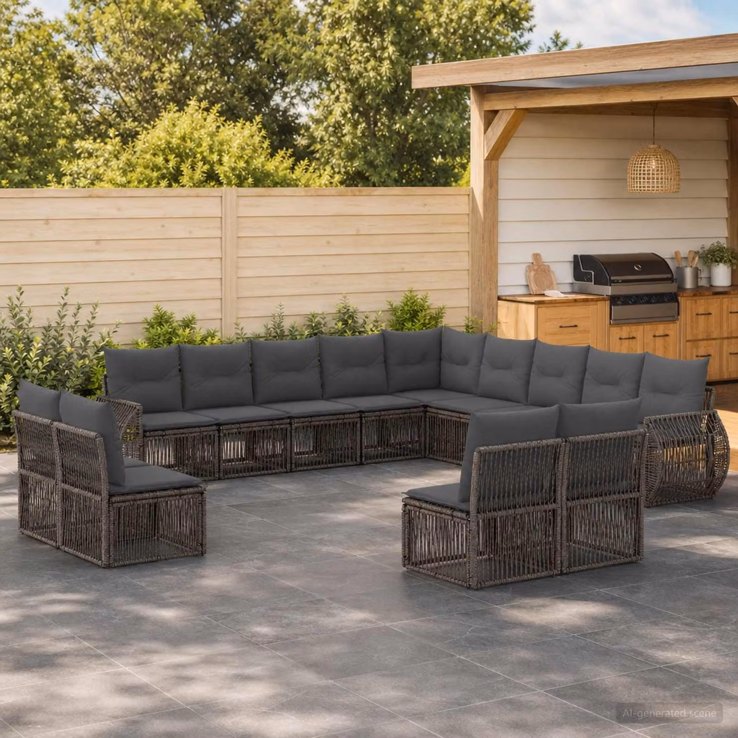 Set Divano da Giardino vidaXL 13 pz a Forma a L in Polyrattan Grigio e Antracite con Cuscini Imbottiti e Rivestimenti Rimovibili