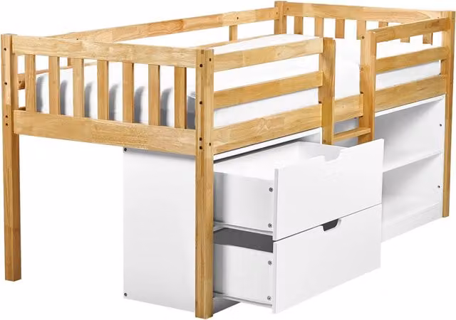 Letto per bambini in marrone chiaro UE misura singola 90 x 200 cm con telaio a doghe cassetti e ripiani letto per bambini piccoli