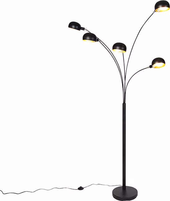 Lampada da terra di design nera a 5 luci in stile anni '60
