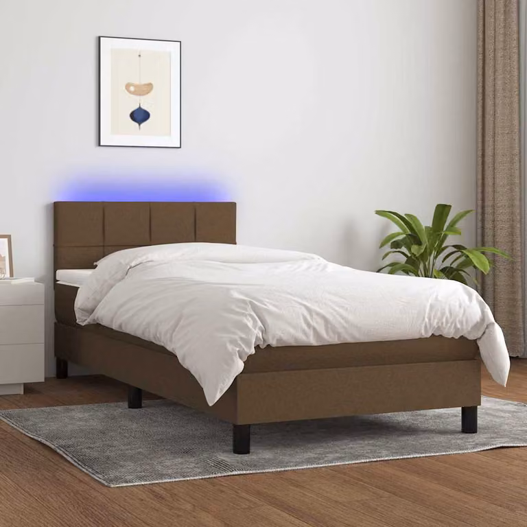 Letto Ibrido con Materasso e Illuminazione LED vidaXL, Marrone Scuro e Bianco, L/P: 100 x 200 cm