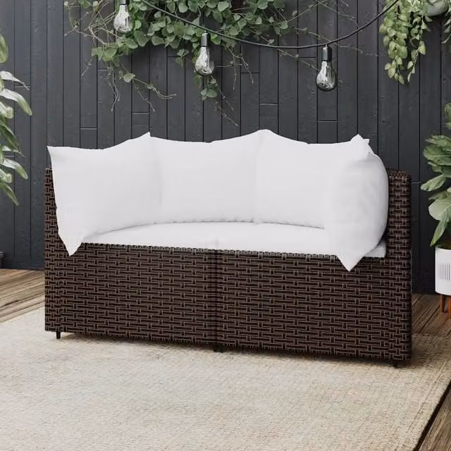 Set di divani angolari da giardino vidaXL in rattan marrone e bianco con cuscini imbottiti e struttura in metallo – 1