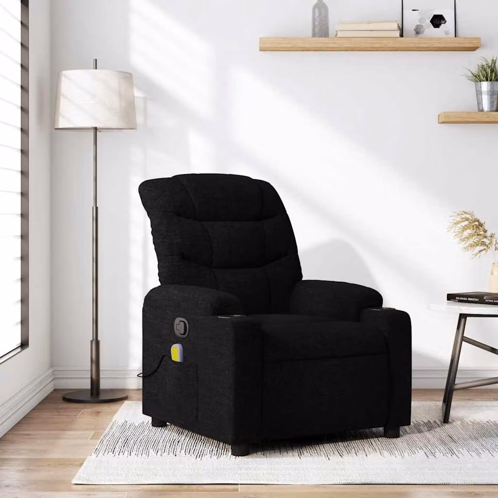 vidaXL Poltrona relax reclinabile in tessuto nero con braccioli e struttura in legno e metallo